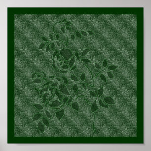 Gebosseerd Effect Groene Stencil Rozen Floral Poster