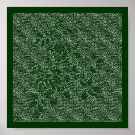 Gebosseerd Effect Groene Stencil Rozen Floral Poster (Voorkant)
