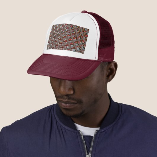 Gebosseerde Ash Grey Maroon Checkered: een moderne Trucker Pet (In situ)