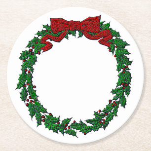 Gebosseerde look Holly Wreath Ronde Kartonnen Onderzetter