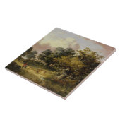 Gebost landschap met vrouw en kind omlaag tegeltje (Zijkant)