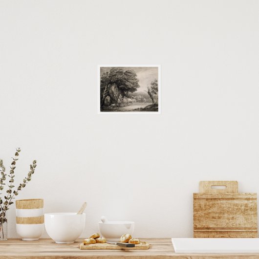 Geboste landschap met karren en figuren (etsen o poster (Keuken)