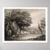 Geboste landschap met karren en figuren (etsen o poster (Voorkant)