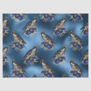 Geboste vogels met bloemen op blauwe ontkoppeling tissuepapier