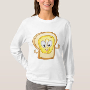Gebotterde Toast Cartoon Karakter Gelukkig Brood T-shirt