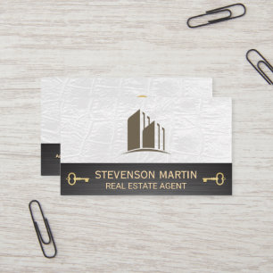 Gebouw Logo Witte Leer Skelet Sleutel Visitekaartje