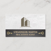 Gebouw Logo | Witte Leer | Skelet Sleutel Visitekaartje (Voorkant)