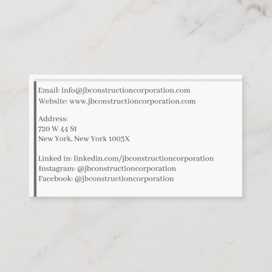 Gebouwen Aannemer Bouw Bouwkraan Visitekaartje (Achterkant)