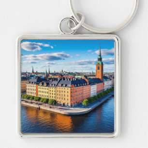 Gebouwen en iconische kerk in Stockholm Sleutelhanger