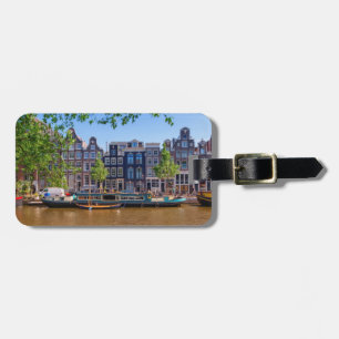 Gebouwen en kanaal in Amsterdam, Nederland Bagagelabel