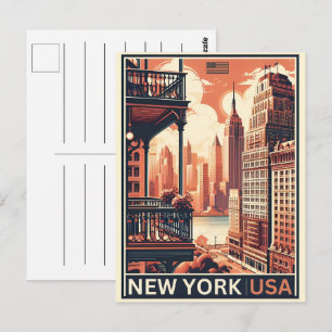 Gebouwen in New York City Oude balustradeweergave Briefkaart