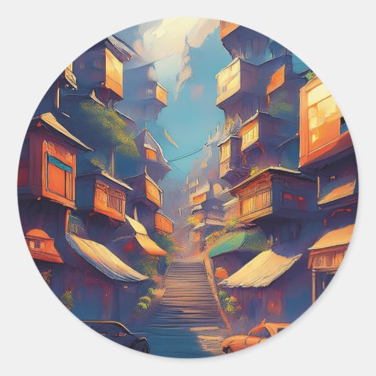 Gebouwen Ronde Sticker (Voorkant)