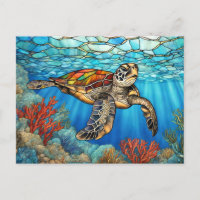 Gebrande glazen zeeschildpad zwemt, koraal