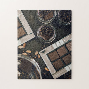 gebrande koffiebonen en donkerchocolade legpuzzel