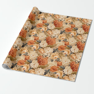 gebrande oranje bruine beige bloemen cadeaupapier