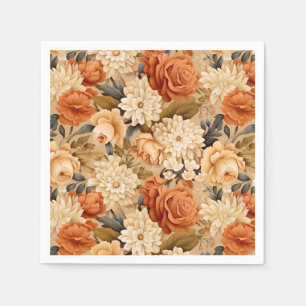  gebrande oranje bruine beige bloemen servet