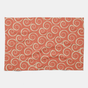gebrande Oranje retro-wervelpatroon Theedoek