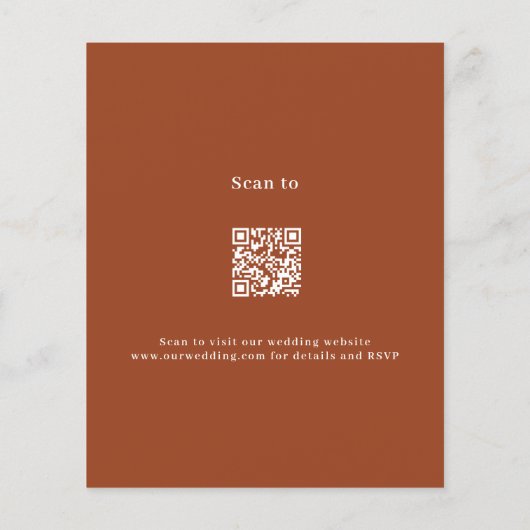 Gebrande sinaasappel wit script QR RSVP budget bru (Achterkant)