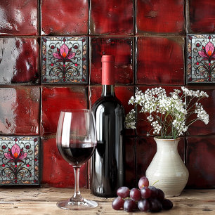 Gebrandschilderd Glas Rood Roze Bloem Tegeltje
