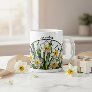 Gebrandschilderde Geboortebloem December Narcis Koffiemok