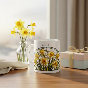 Gebrandschilderde Geboortebloem Maart Narcis Naam Koffiemok