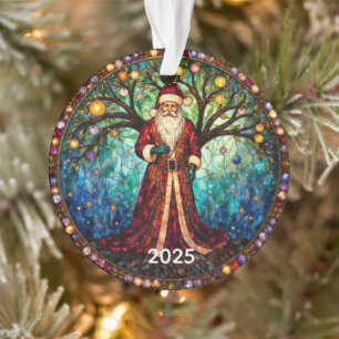 Gebrandschilderde glazen Kerstman Levensboom Ornament