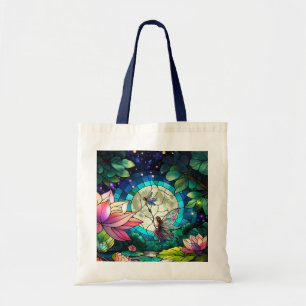 Gebrandschilderde glazen kleine fee met libel tote bag