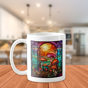 Gebrandschilderde glazen paddenstoelen Zonsopgang Koffiemok