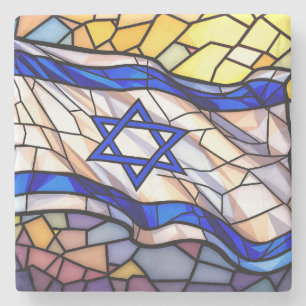 Gebrandschilderde Israël-vlag Mozaïek Judaica Kuns Stenen Onderzetter