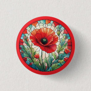 Gebrandschilderde klaproos ronde button 3,2 cm