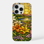 Gebrandschilderde lelies vlinders en zonneschijn iPhone hoesje (Achterkant)