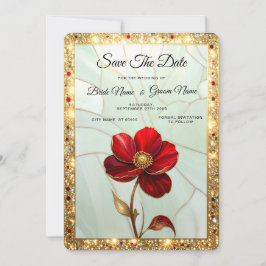 Gebrandschilderde rode bloem Save-the-Date Save The Date
