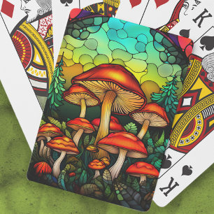 Gebrandschilderde rode paddestoelen fantasie pokerkaarten