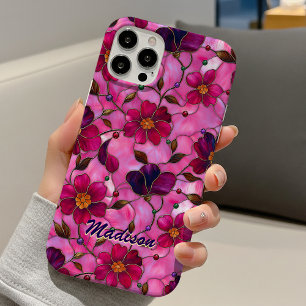 Gebrandschilderde roze rode bloemen iPhone 16 hoesje