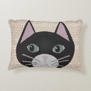 Gebrandschilderde Zwarte Kat, Beige Accent Kussen