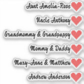 Gebreid Hart Symbool Aangepaste Gastlijst 6 Namen Sticker (Voorkant)