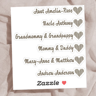 Gebreid Hart Symbool Aangepaste Gastlijst 6 Namen Sticker