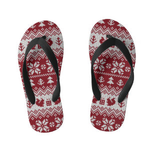 Gebreid, Kerstmis, eekhoorns, patroon. Kinder Teenslippers