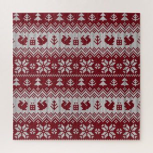 Gebreid, Kerstmis, eekhoorns, patroon. Legpuzzel