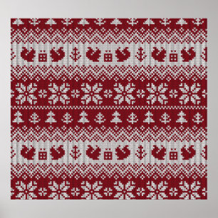 Gebreid, Kerstmis, eekhoorns, patroon. Poster