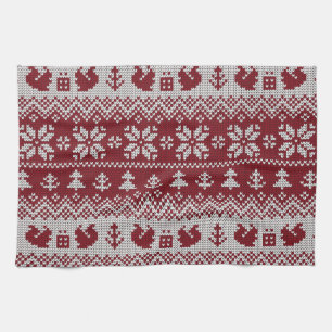 Gebreid, Kerstmis, eekhoorns, patroon. Theedoek