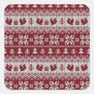Gebreid, Kerstmis, eekhoorns,  patroon. Vierkante Sticker