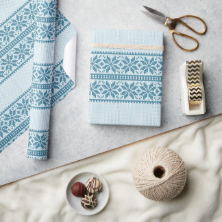 Gebreide Blauwe Sneeuwvlok Horrortrrui Kerstmis Cadeaupapier