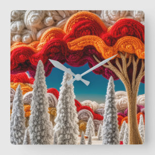 Gebreide Fantasie Bos Kunst Muur Vierkante Klok