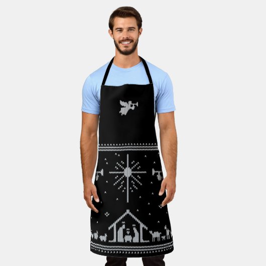 Gebreide Geboorte Engel Kerstmis Sweater Religieus Schort (Gedragen)