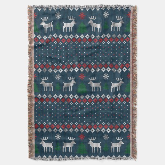 Gebreide Kerst Herten Pine Tree Decoratief Deken (Voorkant Verticaal)