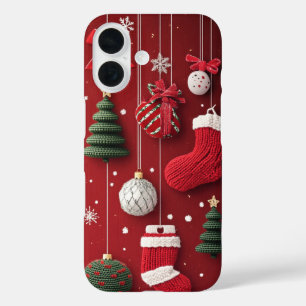 Gebreide kerst ornamenten kousen rood groen iPhone 16 hoesje