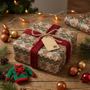 Gebreide kerstman kerstpatroon cadeaupapier