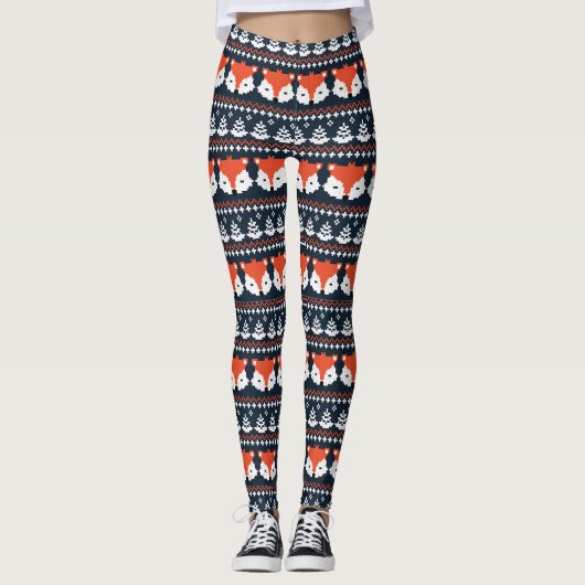 Gebreide Kerstmis Ugly Sweater Fox Leggings (Voorkant)
