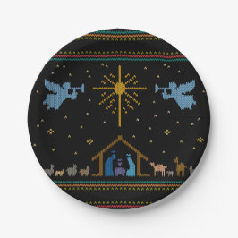 Gebreide nativiteit Ugly Kerstkeuken Religieus Papieren Bordje